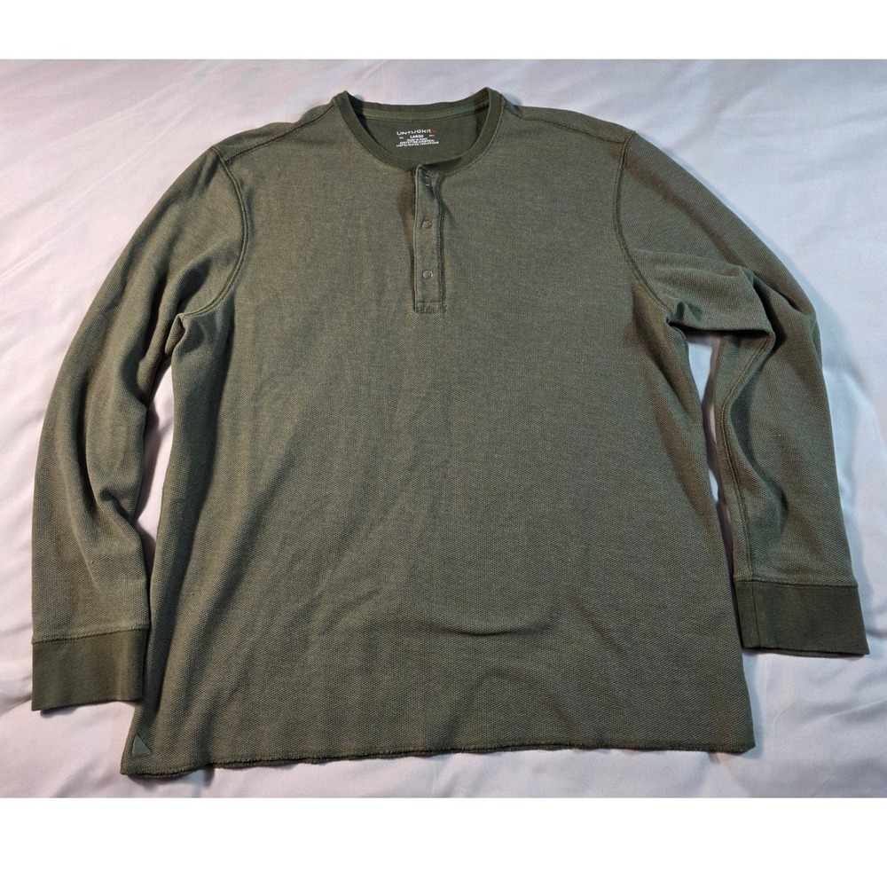 UNTUCKit Henley Shirt Mens Large Green Schrock Waffle Knit Long Sleeve